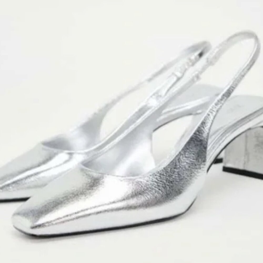 Zara Shiny Silver Block Heels